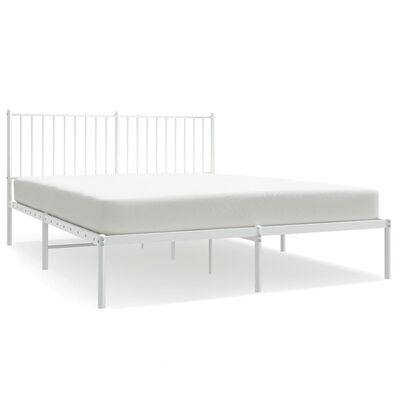 vidaXL Metal Bed Frame without Mattress with Headboard White 150x200 cm King Size