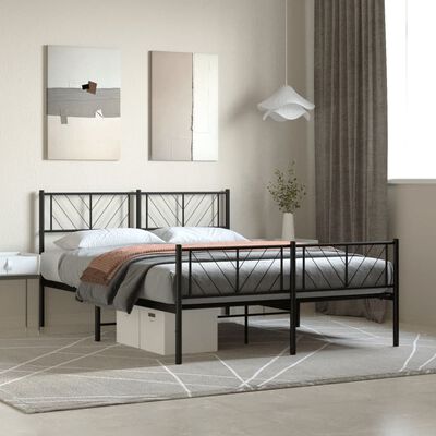 vidaXL Metal Bed Frame without Mattress with Footboard Black 135x190 cm Double