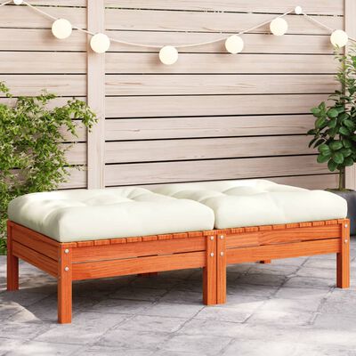 vidaXL Garden Footstools with Cushions 2 pcs Wax Brown Solid Wood Pine