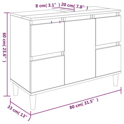 vidaXL Sink Cabinet Concrete Grey 80x33x60 cm Engineered Wood