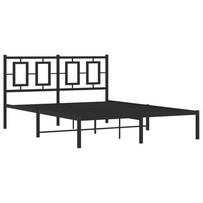 vidaXL Metal Bed Frame without Mattress with Headboard Black 135x190cm