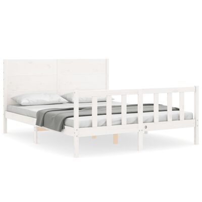 vidaXL Bed Frame with Headboard White King Size Solid Wood