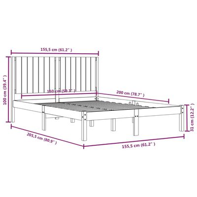 vidaXL Bed Frame without Mattress White 150x200 cm King Size Solid Wood