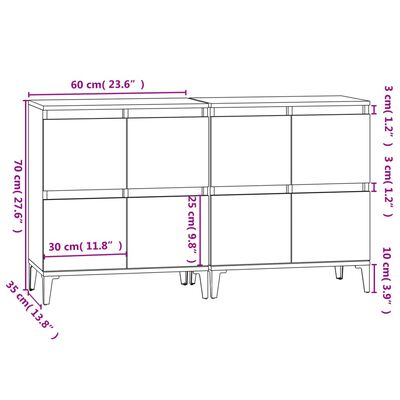 vidaXL Sideboards 2 pcs Black 60x35x70 cm Engineered Wood