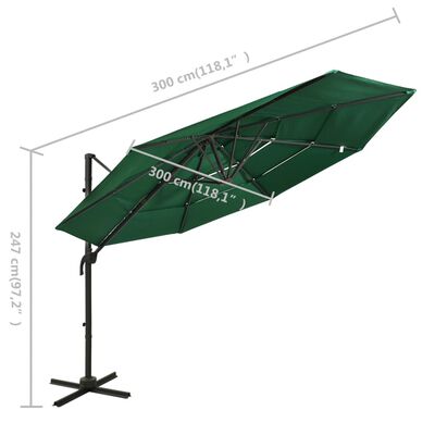 vidaXL 4-Tier Garden Parasol with Aluminium Pole Green 3x3 m