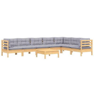 vidaXL 8 Piece Garden Lounge Set with Grey Cushions Solid Pinewood