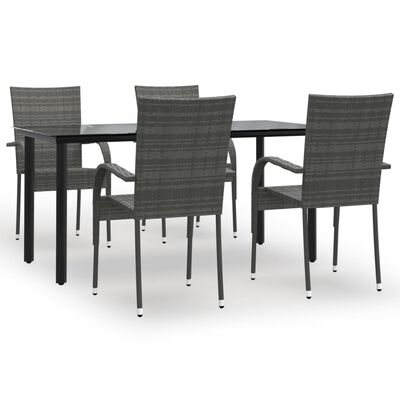 vidaXL 5 Piece Garden Dining Set Grey Poly Rattan