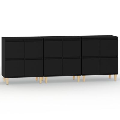 vidaXL Sideboards 3 pcs Black 60x35x70 cm Engineered Wood