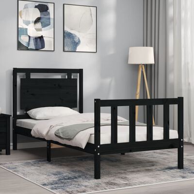 vidaXL Bed Frame without Mattress Black 90x190 cm Single Solid Wood Pine