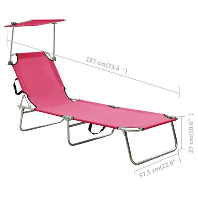 vidaXL Folding Sun Lounger with Canopy Pink Aluminium