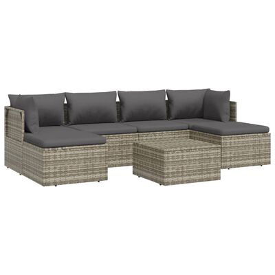 vidaXL 7 Piece Garden Lounge Set with Cushions Grey Poly Rattan