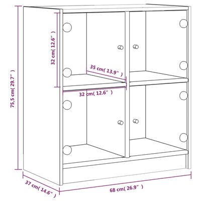 vidaXL Side Cabinet with Glass Doors White 68x37x75.5 cm