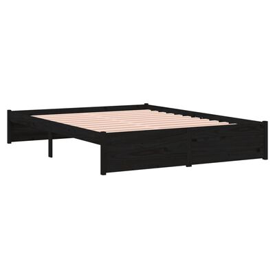 vidaXL Bed Frame without Mattress Black Solid Wood 135x190 cm Double