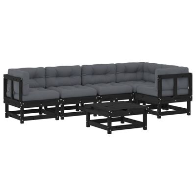 vidaXL 6 Piece Garden Lounge Set with Cushions Black Solid Wood