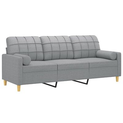 vidaXL 3-Seater Sofa with Throw Pillows Light Grey 180 cm Fabric