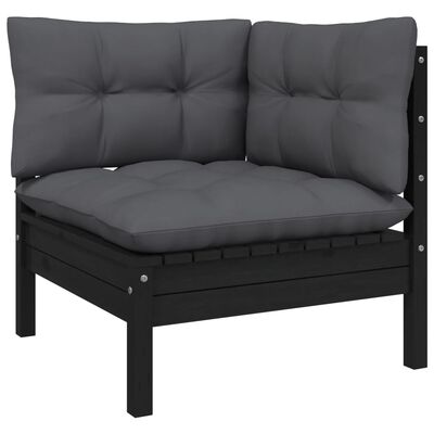 vidaXL 12 Piece Garden Lounge Set with Cushions Black Solid Pinewood