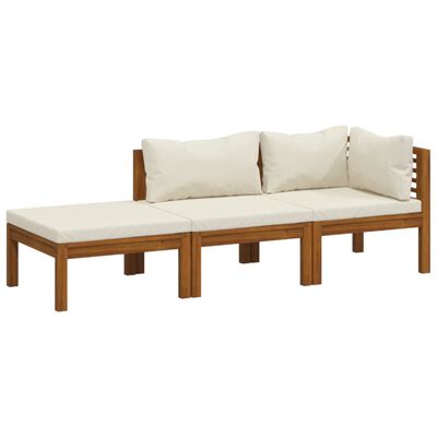 vidaXL 3 Piece Garden Lounge Set with Cream Cushion Solid Acacia Wood