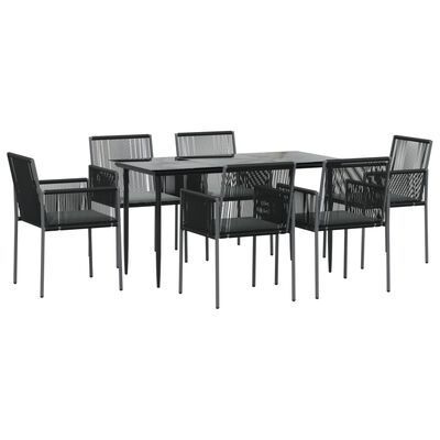 vidaXL 7 Piece Garden Dining Set with Cushions Black Poly Rattan and Steel