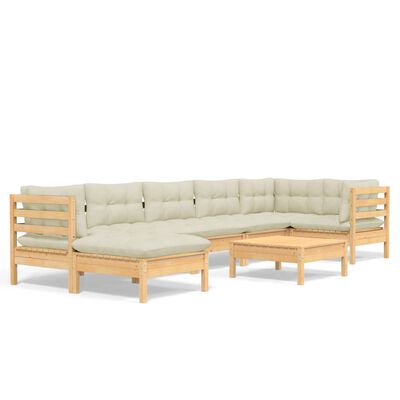 vidaXL 8 Piece Garden Lounge Set with Cream Cushions Solid Pinewood