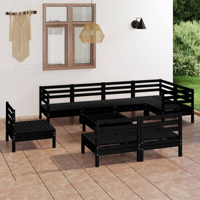 vidaXL 9 Piece Garden Lounge Set Solid Wood Pine Black