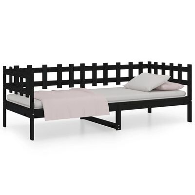 vidaXL Day Bed without Mattress Black 90x190 cm Single Solid Wood Pine