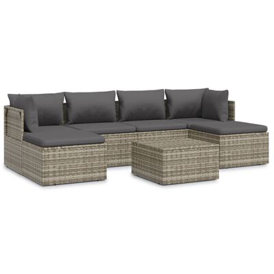 vidaXL 7 Piece Garden Lounge Set with Cushions Grey Poly Rattan