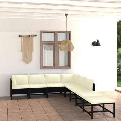 vidaXL 8 Piece Garden Lounge Set with Cushions Poly Rattan Black