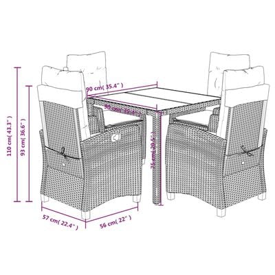 vidaXL 5 Piece Garden Dining Set with Cushions Grey Poly Rattan