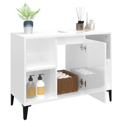 vidaXL Sink Cabinet High Gloss White 80x33x60 cm Engineered Wood