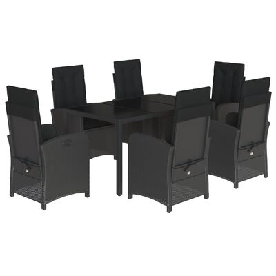 vidaXL 7 Piece Garden Dining Set with Cushions Black Poly Rattan