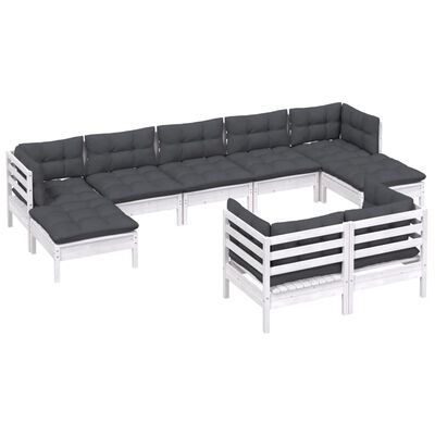 vidaXL 9 Piece Garden Lounge Set with Cushions White Solid Pinewood