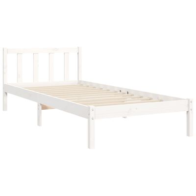 vidaXL Bed Frame with Headboard White Single Solid Wood