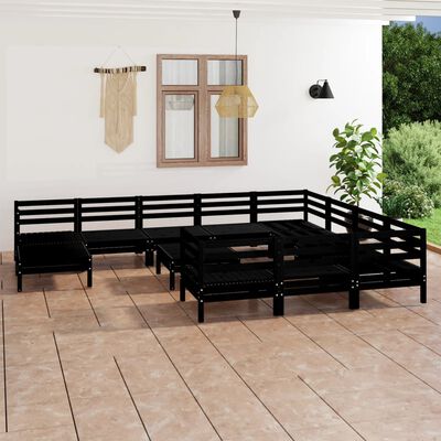 vidaXL 12 Piece Garden Lounge Set Black Solid Wood Pine