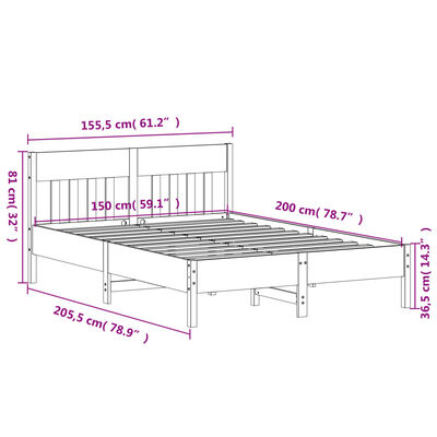 vidaXL Bed Frame without Mattress 150x200 cm King Size Solid Wood Pine