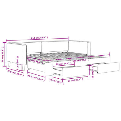 vidaXL Daybed with Trundle&Drawers without Mattress Dark Grey 90x190 cm