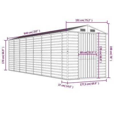 vidaXL Garden Shed Light Grey 191x640x198 cm Galvanised Steel