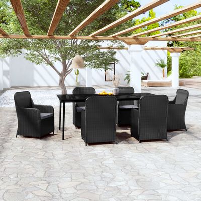 vidaXL 7 Piece Garden Dining Set with Cushions Black