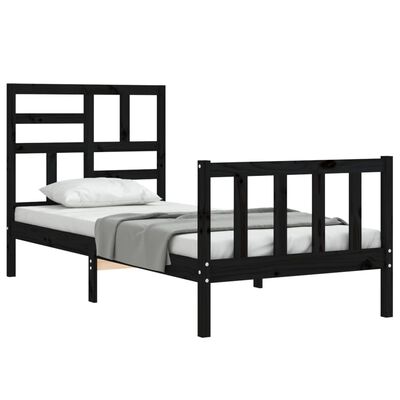 vidaXL Bed Frame without Mattress Black Single Solid Wood Pine