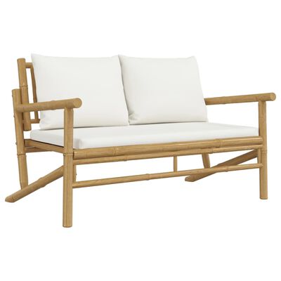 vidaXL 2 Piece Garden Lounge Set with Cream White Cushions Bamboo