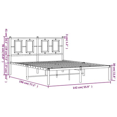 vidaXL Metal Bed Frame without Mattress with Headboard Black 135x190cm