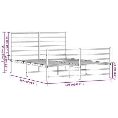 vidaXL Metal Bed Frame without Mattress with Footboard White 150x200 cm King Size