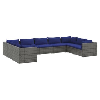 vidaXL 9 Piece Garden Lounge Set with Cushions Poly Rattan Grey