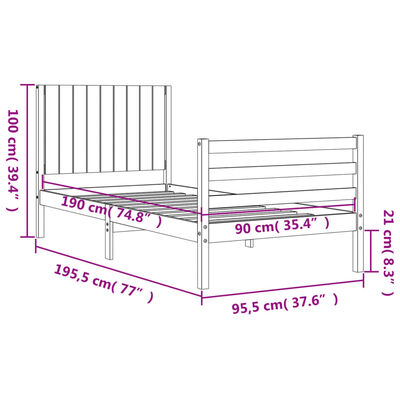 vidaXL Bed Frame without Mattress White Single Solid Wood