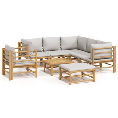 vidaXL 8 Piece Garden Lounge Set with Light Grey Cushions Bamboo