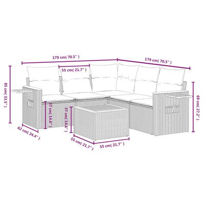 vidaXL 6 Piece Garden Sofa Set with Cushions Grey Poly Rattan