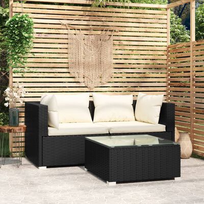 vidaXL 3 Piece Garden Lounge Set with Cushions Black Poly Rattan