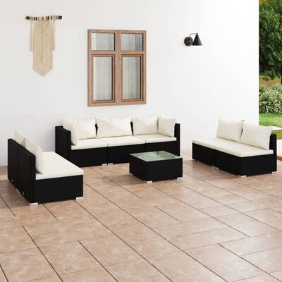 vidaXL 8 Piece Garden Lounge Set with Cushions Poly Rattan Black