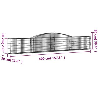 vidaXL Arched Gabion Baskets 8 pcs 400x30x60/80 cm Galvanised Iron