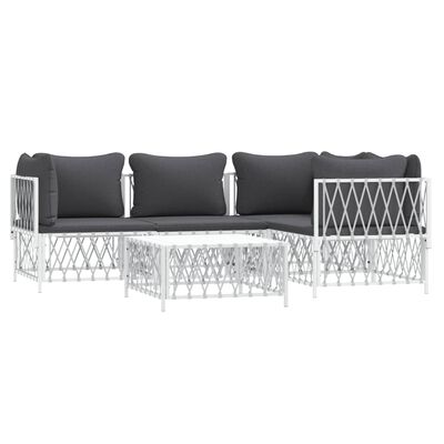 vidaXL 5 Piece Garden Lounge Set with Cushions White Steel