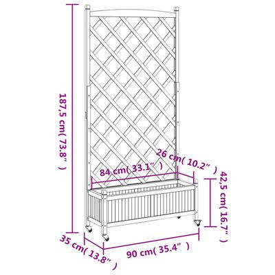 vidaXL Planter with Trellis and Wheels Grey Solid Wood Fir